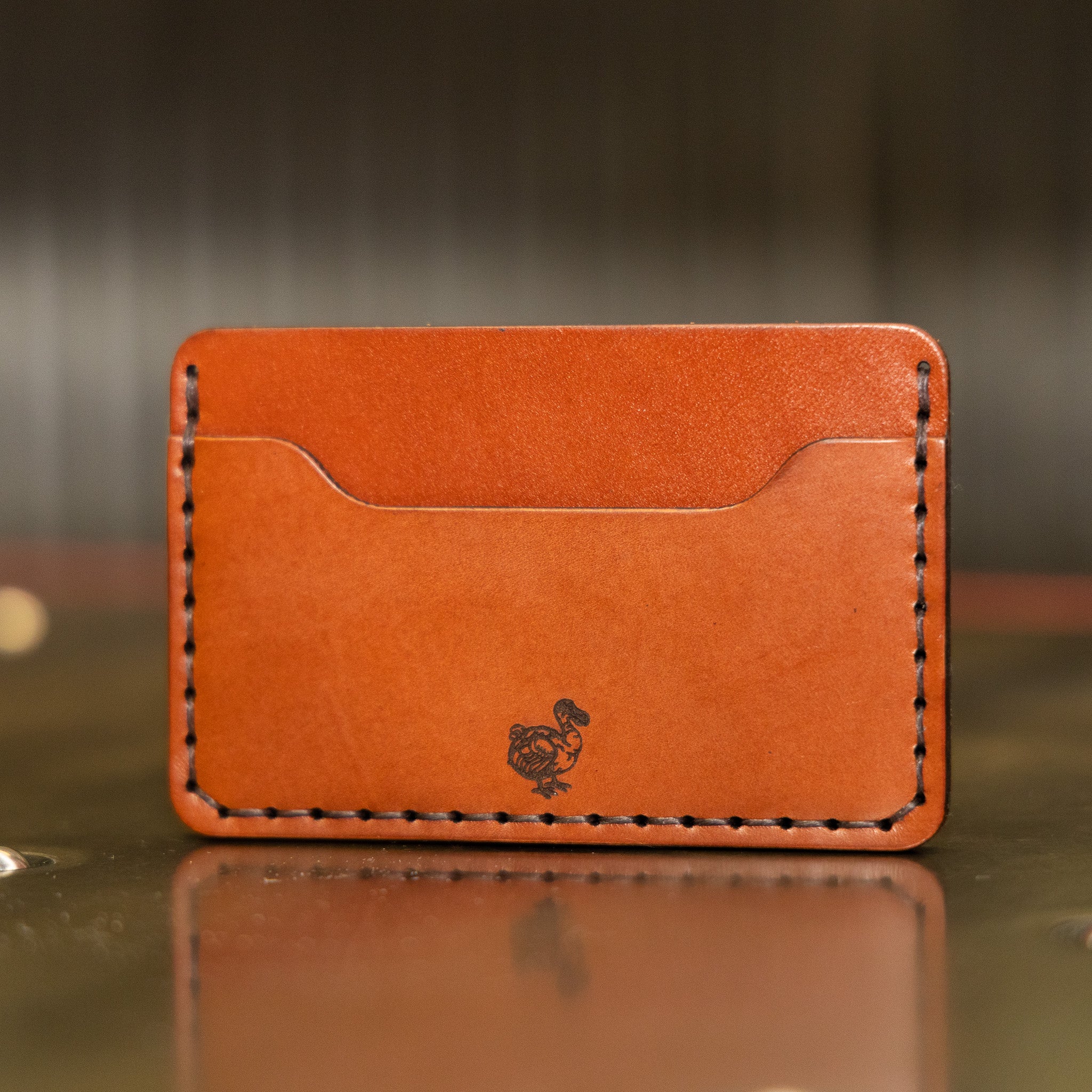 Slim leather card holder in chestnut English Bridle leather, handmade in USA by DODOcase