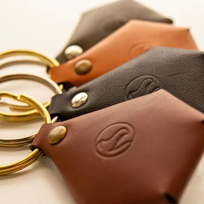 Genuine Leather Slim Keychain Wallet Compatible with AirTag Holder Case  brown